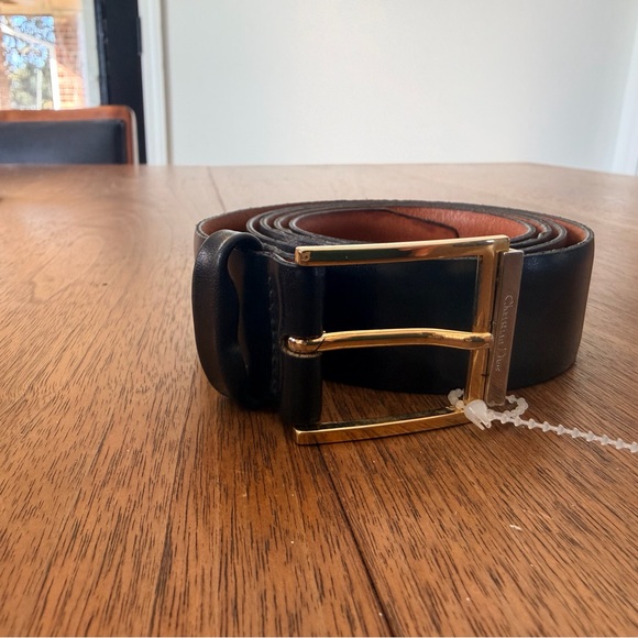 Christian Dior Black Italian Leather Belt Vintage NWOT - Picture 2 of 7